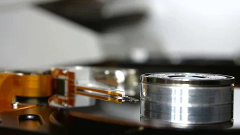 Internal work head in the hard disk drive close-up Stock Footage 73710755