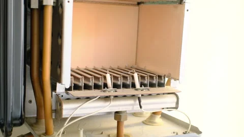 Internal working and combustion chamber of natural gas boiler Stock Footage 294431398