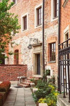 Internal yard on an ancient castle in eastern Europe Stock Photos