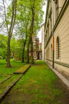 Internal yard in the medieval castle Stock Photos