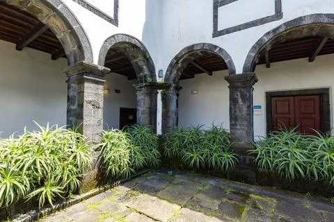 Internal yard of Pousada do Pico Youth Hostel made in the old Monastery build Stock Photos