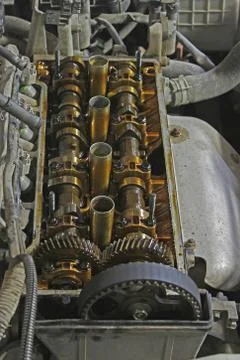 The internals of the engine under the valve cover Stock Photos
