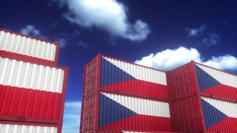 International Cargo Containers With Czech Flag Design in Global Trade Concept Stock Footage 332869286