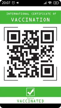 International certificate of vaccination with QR code, illustration Illustrazione stock