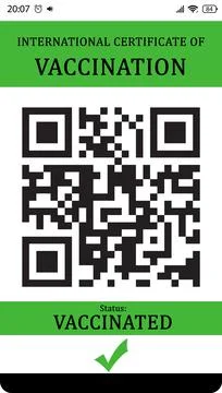 International certificate of vaccination with QR code, illustration Illustrazione stock