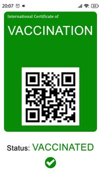 International certificate of vaccination with QR code, illustration Illustrazione stock