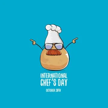 International chef day vector greeting card. vector funny cartoon tiny brown Illustrazione stock