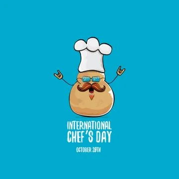 International chef day vector greeting card. vector funny cartoon tiny brown Illustrazione stock