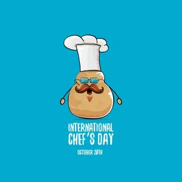 International chef day vector greeting card. vector funny cartoon tiny brown イラスト素材