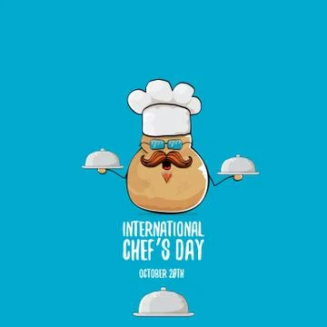 International chef day vector greeting card. vector funny cartoon tiny brown イラスト素材
