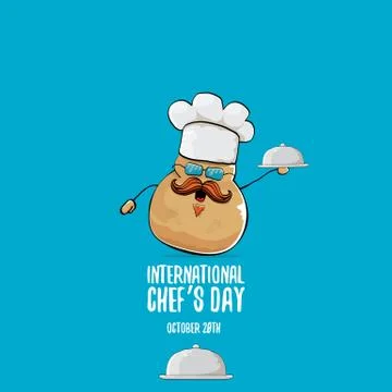 International chef day vector greeting card. vector funny cartoon tiny brown イラスト素材