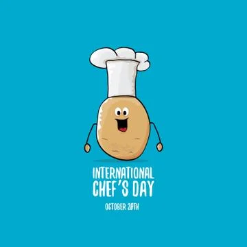 International chef day vector greeting card. vector funny cartoon tiny brown Illustrazione stock