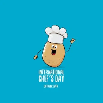 International chef day vector greeting card. vector funny cartoon tiny brown Stock Illustration