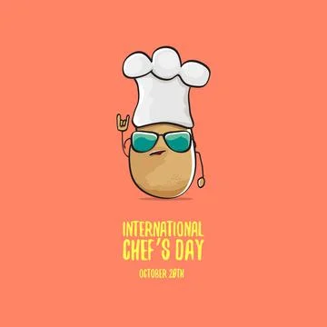 International chef day vector greeting card. vector funny cartoon tiny brown Illustrazione stock