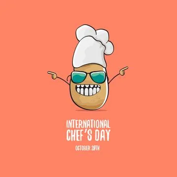 International chef day vector greeting card. vector funny cartoon tiny brown Illustrazione stock