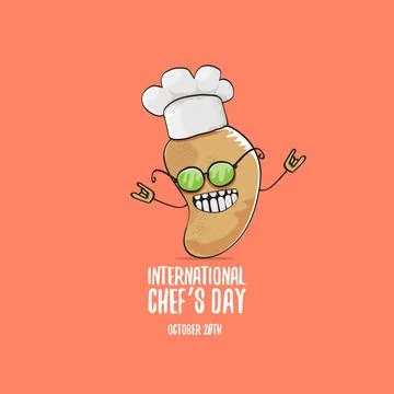 International chef day vector greeting card. vector funny cartoon tiny brown イラスト素材