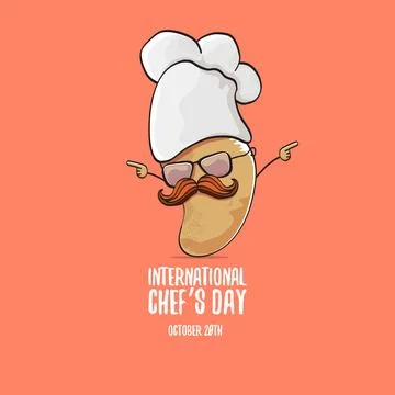 International chef day vector greeting card. vector funny cartoon tiny brown 스톡 일러스트