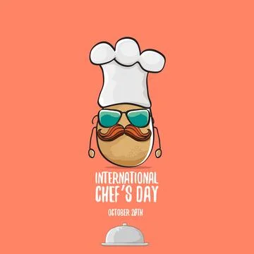 International chef day vector greeting card. vector funny cartoon tiny brown 库存插图
