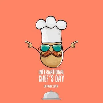 International chef day vector greeting card. vector funny cartoon tiny brown 스톡 일러스트