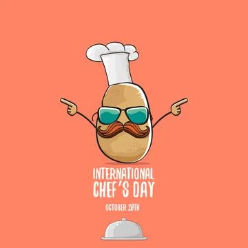 International chef day vector greeting card. vector funny cartoon tiny brown Stock Illustration