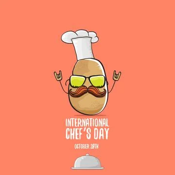 International chef day vector greeting card. vector funny cartoon tiny brown Stock Illustration