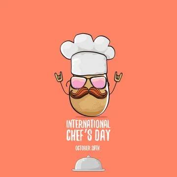 International chef day vector greeting card. vector funny cartoon tiny brown 库存插图
