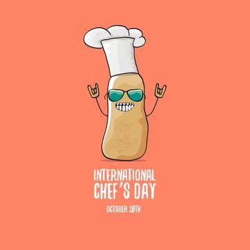 International chef day vector greeting card. vector funny cartoon tiny brown Illustrazione stock
