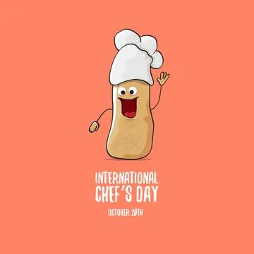 International chef day vector greeting card. vector funny cartoon tiny brown 库存插图