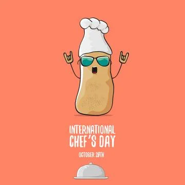 International chef day vector greeting card. vector funny cartoon tiny brown 스톡 일러스트
