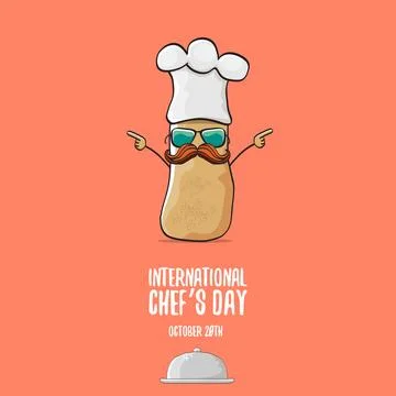 International chef day vector greeting card. vector funny cartoon tiny brown イラスト素材