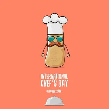 International chef day vector greeting card. vector funny cartoon tiny brown 스톡 일러스트