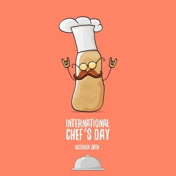 International chef day vector greeting card. vector funny cartoon tiny brown 스톡 일러스트