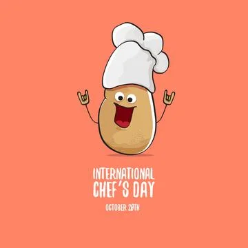 International chef day vector greeting card. vector funny cartoon tiny brown 스톡 일러스트