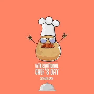 International chef day vector greeting card. vector funny cartoon tiny brown 库存插图