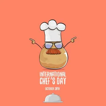 International chef day vector greeting card. vector funny cartoon tiny brown 스톡 일러스트
