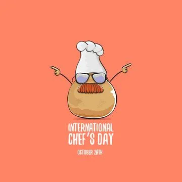 International chef day vector greeting card. vector funny cartoon tiny brown 스톡 일러스트