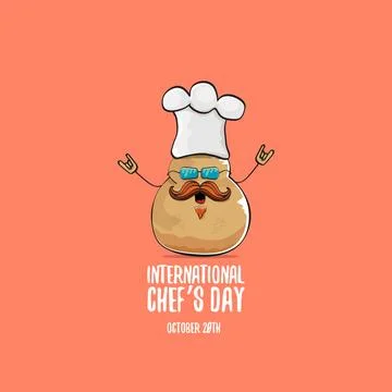 International chef day vector greeting card. vector funny cartoon tiny brown 스톡 일러스트
