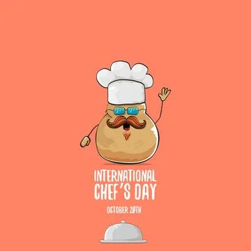 International chef day vector greeting card. vector funny cartoon tiny brown イラスト素材