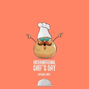 International chef day vector greeting card. vector funny cartoon tiny brown Illustrazione stock