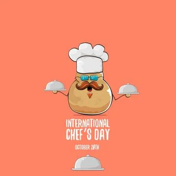 International chef day vector greeting card. vector funny cartoon tiny brown 库存插图
