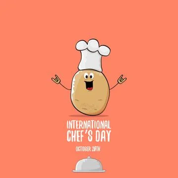 International chef day vector greeting card. vector funny cartoon tiny brown 스톡 일러스트