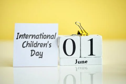 International Children Day 01 first june Month Calendar Concept on Wooden Blo Stock Photos