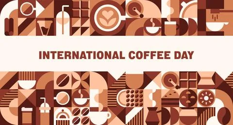 International coffee day banner with pattern Stock Illustration