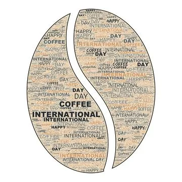 International coffee day in word cloud collage in coffee bean-shaped Stock Illustration
