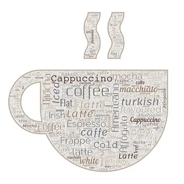 International coffee day in word cloud collage in cup-shaped. International C Stock Illustration