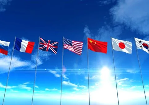 International country flags, 3D rendering Stock Illustration