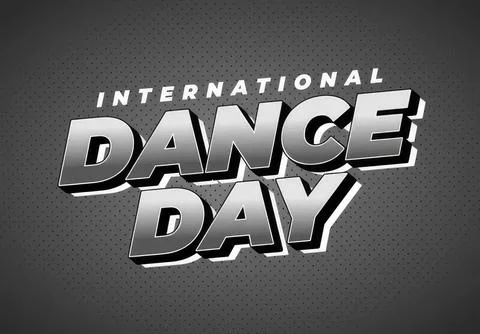 International dance day text with bold 3d style on dark background Stock Illustration