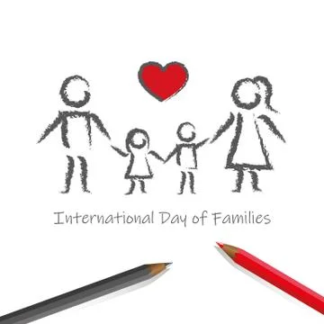 International day of families child drawing with pencils Stock Illustration