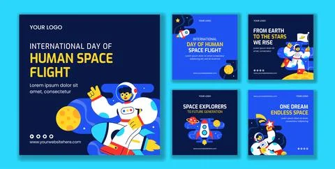 International Day Of Human Space Flight Flat Cartoon Hand Drawn Social Medi.. Stock Illustration