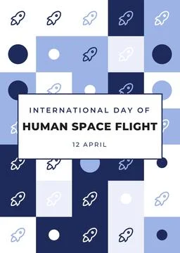 International Day of Human Space Flight geometric block poster, 12 April Illustrazione stock